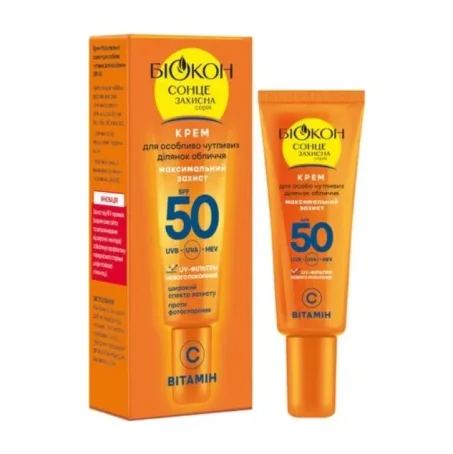 Крем Біокон Максимальний захист, SPF 50, для особливо чутливих ділянок обличчя, 25 мл