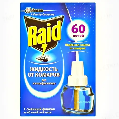 ЖИДКОСТЬ П/КОМАРОВ RAID 60 НОЧЕЙ смен. блок