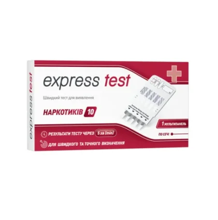 Тест Express Test мультипанель-10 для одночасного виявлення 10 видів наркотиків у сечі, 1 штука