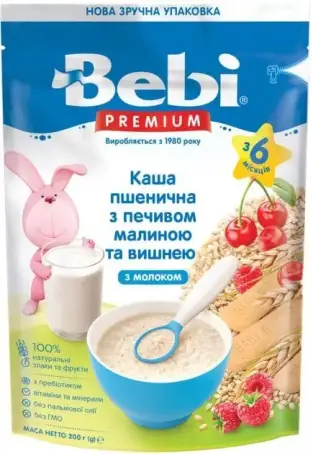КАША МОЛОЧН. BEBI PREMIUM для полуденка пшеничн., печиво з мал. та вишн з 6 міс. 200 г
