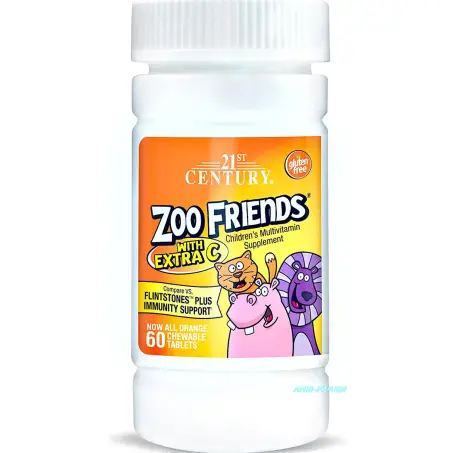 Мультивітаміни для дітей 21st Century Zoo Friends with Extra C, 60 жувальних таблеток