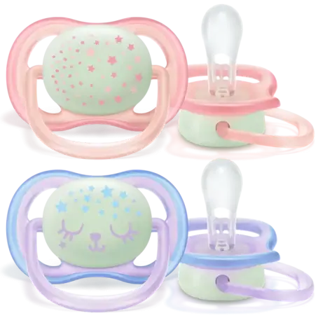 Пустышка силиконовая Philips Avent Ultra Air Nighttime SCF376/12, 0-6 месяцев, 2 шт