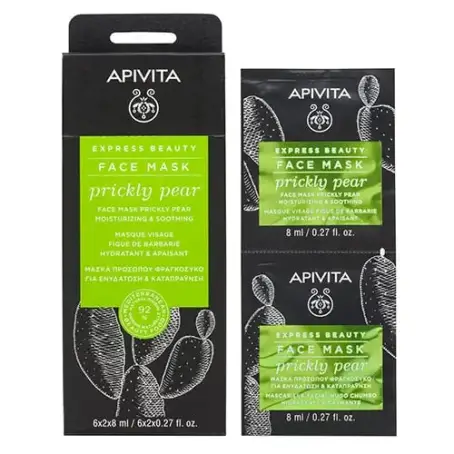 Маска для обличчя Apivita Express Beauty Зволоження та заспокійлива дія з опунцією, 2 шт по 8 мл