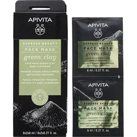Маска для обличчя Apivita Express Beauty Глибоке очищення із зеленою глиною, 2 шт по 8 мл