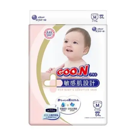 Підгузки Goo.N Plus дитячі на липучках, розмір M, 6-11 кг, 64 шт