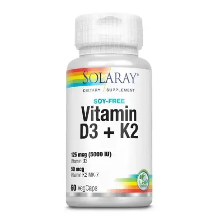 Solaray Вітамін Д3 + К2 без сої (Vitamin D3 + K2) 60 вег.капсул