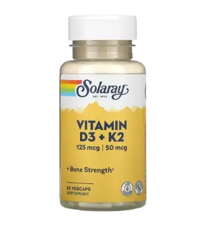 Витамин Д3 + К2 без сои Solaray (Vitamin D3 + K2) 60 вег.капсул