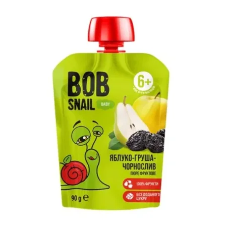Пюре детское BOB SNAIL Яблоко-Груша-Чернослив, 90г