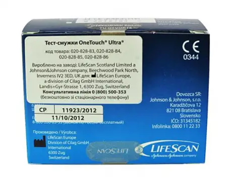 One Touch Ultra тест-полоски для определения уровня глюкозы, 50 шт.