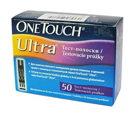 One Touch Ultra тест-полоски для определения уровня глюкозы, 50 шт.