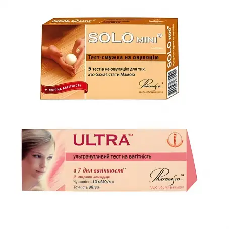 Тест для определения овуляции Solo mini, 5 шт. + Ультрачувствительный тест для определения беременности ULTRA, 1 шт.
