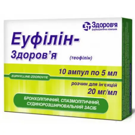 Эуфиллин-Здоровье 2% раствор в ампуле по 5 мл №10