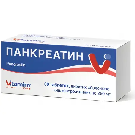 Панкреатин таблетки по 250 мг, 60 шт.