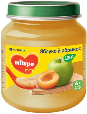 ПЮРЕ MILUPA Яблуко та абрикос 6+ міс. 100 г