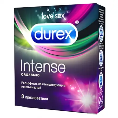 Презервативы Durex (Дюрекс) Intense Orgasmic рельефные с стимулирующим гелем-смазкой для усиления оргазма, 3 шт.
