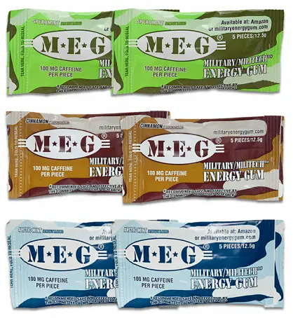 Энергетическая жевательная резинка M.E.G. MILITARY energy Gum, 100 мг кофеина, 5шт.