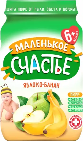 ПЮРЕ МАЛЕНЬКОЕ СЧАСТЬЕ Яблоко-банан с 4 мес. 90 г
