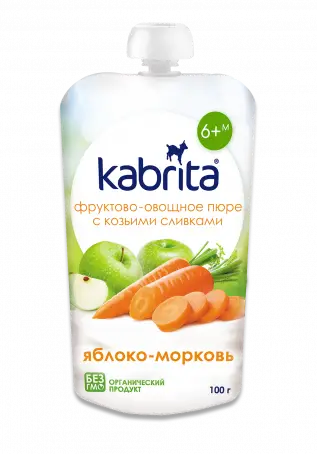 ПЮРЕ KABRITA Яблуко-морква з коз. вершками з 6 міс. 100 г