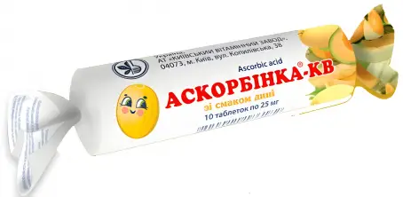 Аскорбинка-КВ таблетки со вкусом дыни по 25 мг, 10 шт.