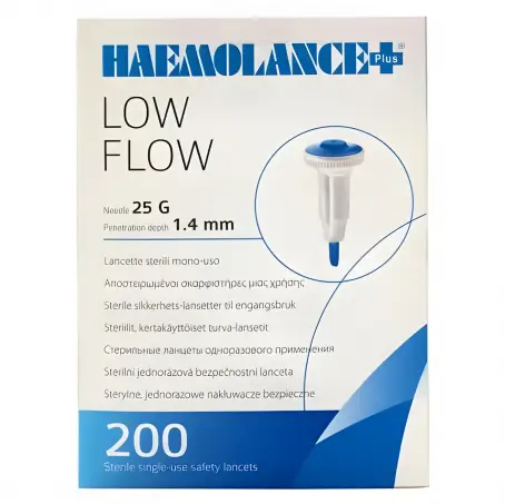 Ланцеты стерильные одноразовые HAEMOLANCE Plus LOW FLOW 25G, 200 шт.