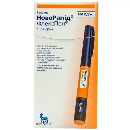 Новорапід Флекспен розчин для ін'єкцій 100 Од/мл картридж 3 мл вкладений в шприц-ручку №5