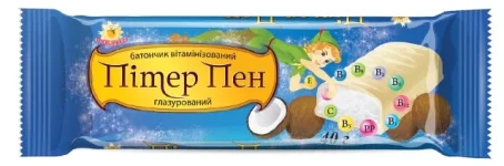 Добавка дієтична Батончик вітамінізований Пітер Пен у білій кондитерській глазурі, 40 г