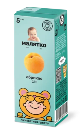 Сок Малятко Абрикосовый с мякотью, т/п 200 мл