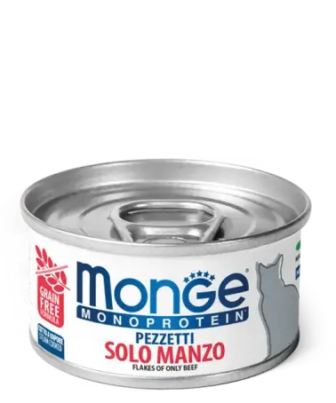 Влажный корм для кошек Monge Cat Monoprotein мясные хлопья из говядины, 80 г