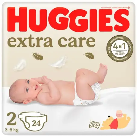 Підгузки Huggies Extra Care дитячі розмір 2 3-6 кг 24 шт