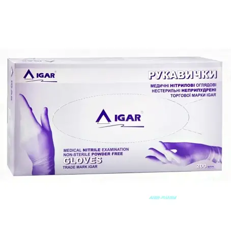 РУКАВИЧКИ ОГЛЯД. IGAR р.M (7-8) пара нітрил. н/стер. б/пудри