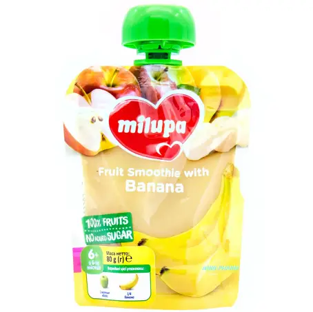 ПЮРЕ MILUPA Яблуко-Банан 6+ міс. 80 г пауч