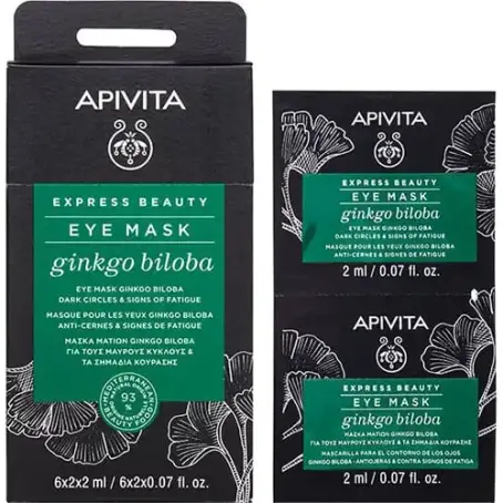 Маска для шкіри навколо очей Apivita Express Beauty Проти темних кіл і втоми з гінкго білоба, 2 шт по 2 мл