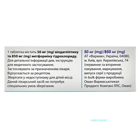 АЙГЛІМЕТ 50 мг/850 мг №28 табл. п/о