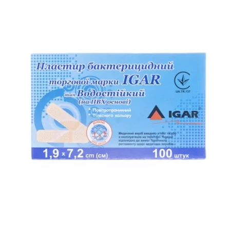Пластырь бактерицидный IGAR тип Водостойкий на полимерной основе (ПВХ) 1,9 см х 7,2 см, 100 шт