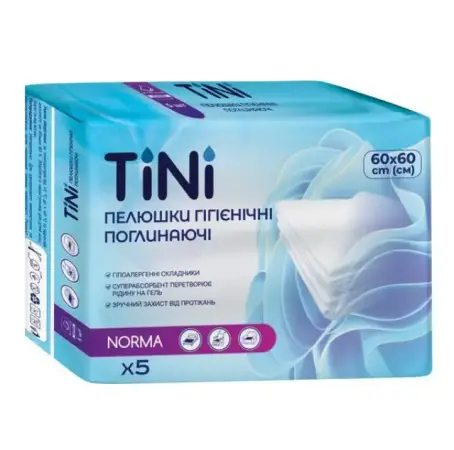 Пелюшки TіNі Norma одноразові гігієнічні поглинаючі 60 х 60 см, 5 шт