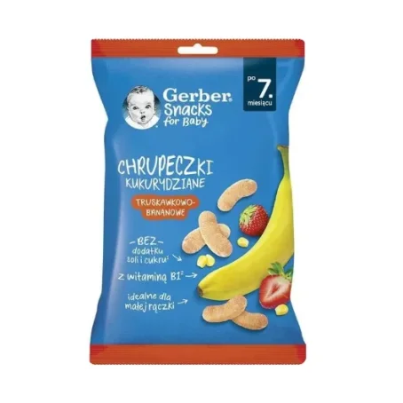 Снеки Gerber кукурузные с клубникой и бананом для детей с 7 месяцев, 28 г