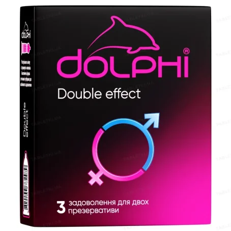 Презервативи латексні Dolphi Double effect з ребрами і точками та двома видами змазки: розігріваюча та анестетик №3