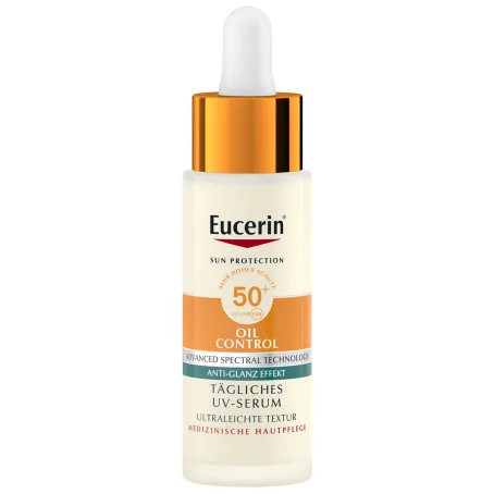 Сыворотка для лица EUCERIN 99554 Oil Control солнцезащитная ультралегкая с мотивирующим эффектом из SPF 50+, 30 мл