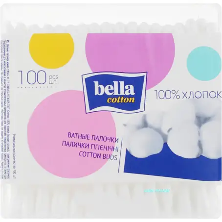 Ватные палочки Bella cotton пластик. прямоугольная уп №100