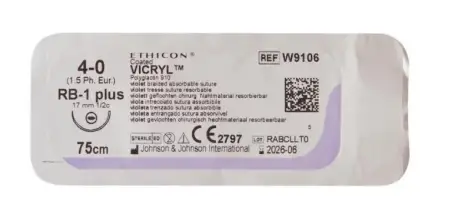 VICRYL 4/0 75 см голка кол. 17 мм 1/2 кола фіолет. W9106