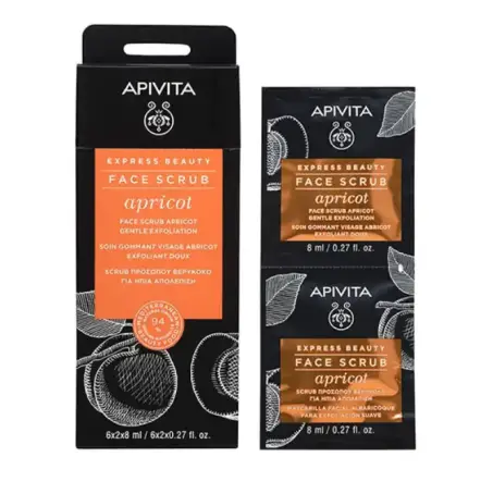 Скраб для обличчя Apivita Express Beauty М'яке відлущування з абрикосом, 2 шт по 8 мл
