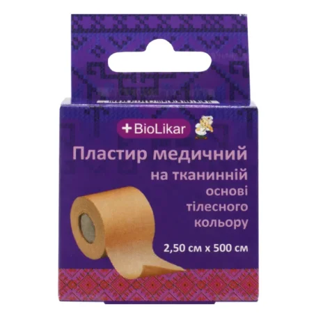 Пластырь медицинский Biolikar (Биоликар) на тканевой основе телесный размер 2,5 x 500 см, 1 шт.
