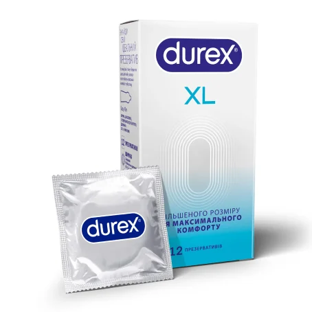 Презервативи латексні з силіконовою змазкою Durex® XL (тонкі, збільшеного розміру), 12 шт.