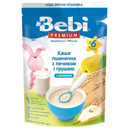 Каша молочная Bebi Premium Пшеничная с печеньем и грушей с 6 месяцев 200 г