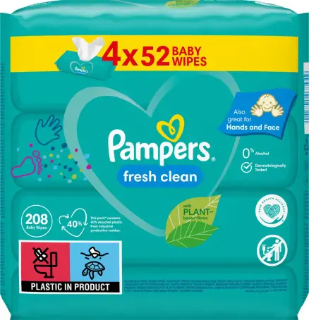Серветки вологі дитячі PAMPERS Baby Fresh Clean, 4х52 шт.