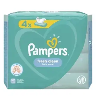 Серветки вологі Pampers Fresh Clean дитячі, 208 шт (4 х 52 шт)
