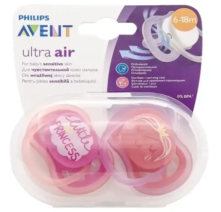 Пустушка PHILIPS AVENT Ultra air силік. ортодонт. з декор. для дів. 6-18 міс. №2 SCF343/22