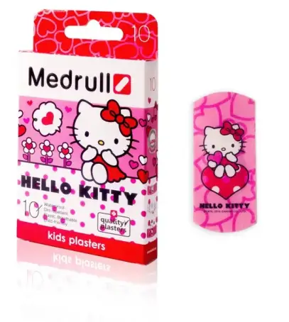 Набір пластирів медичних Medrull дитячих Hello Kitty бактерицидних на полімерній основі, 25 мм х 57 мм, 10 штук