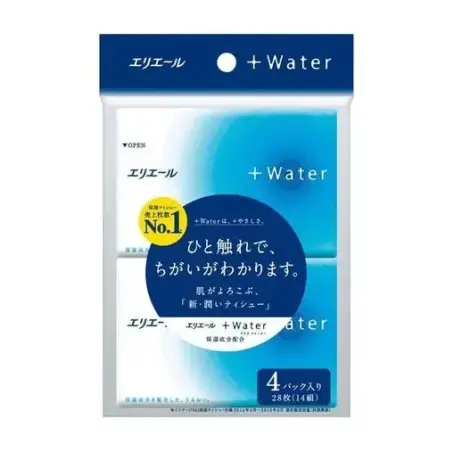 Платочки бумажные Elleair +Water увлажняющие с глицерином и молекулами воды, 14 шт х 4 уп
