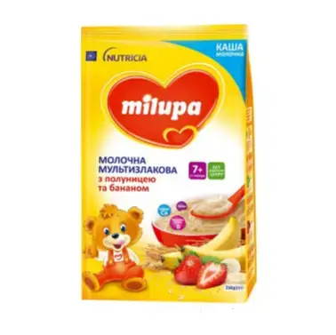 Каша молочна Milupa мультизлакова з полуницею та бананом для дітей з 7 місяців, 210 г